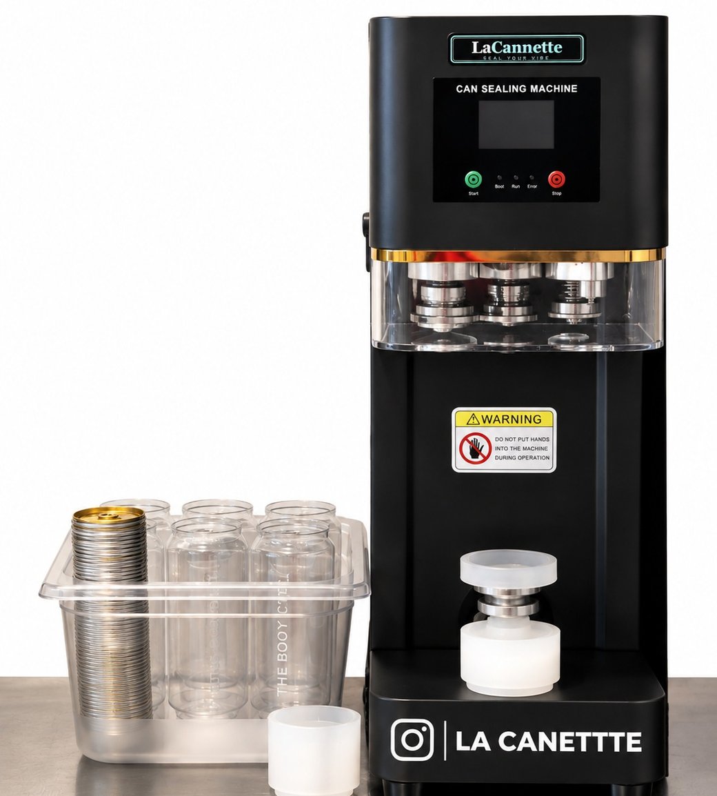 Machine LaCannette LC-100 avec canettes vierges prêtes à sceller